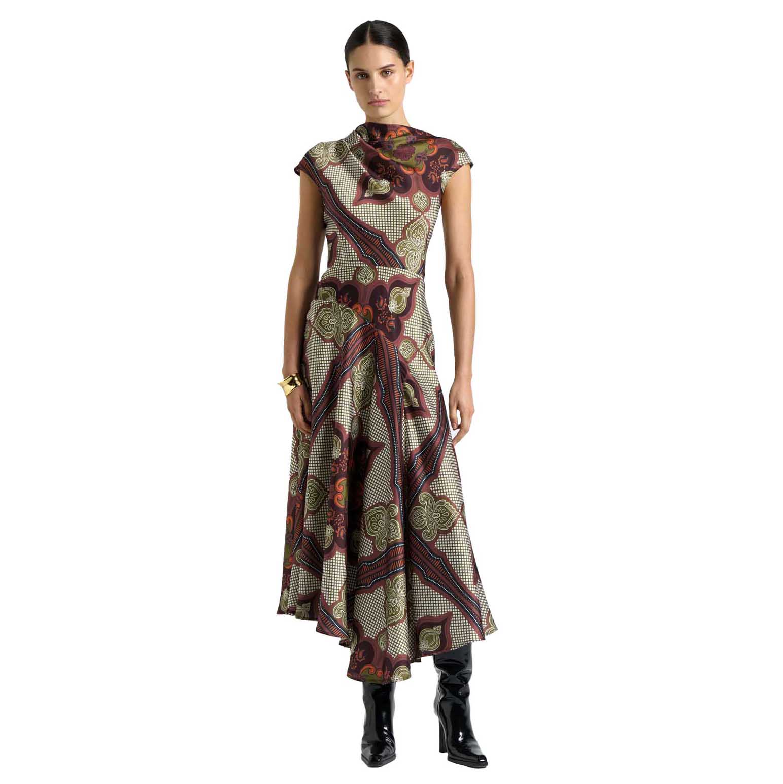 Cue Mocha Chateau Asymmetric Midi Dress